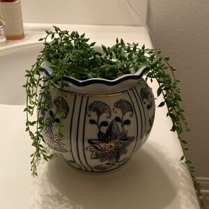 ANTIQUE BLUE WHITE VASE and fake plant 🌿🍃